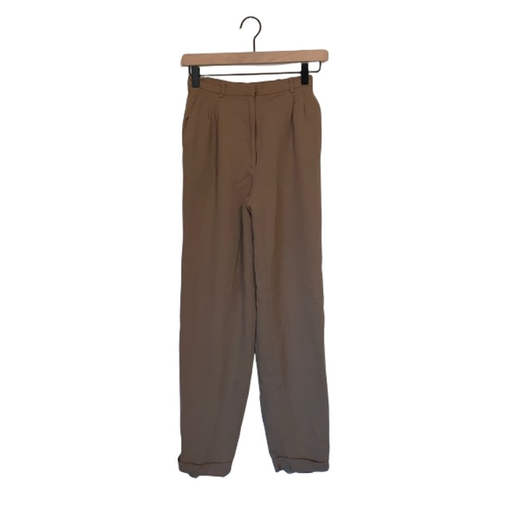 Ann Taylor Lined High Waisted Cuffed Hem Tan Nude Trouser Straight Leg Pants 23"